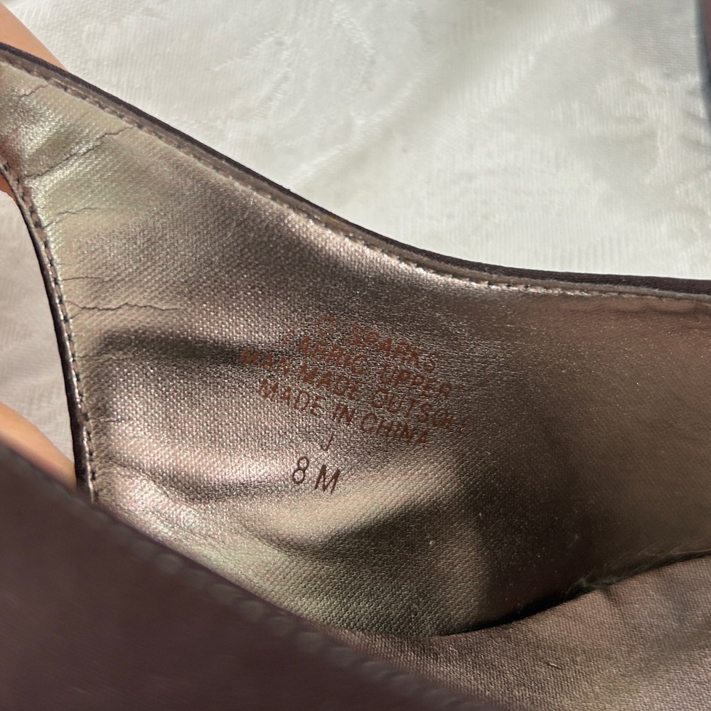Vintage Nine West Brown Pointed-Toe Satin Slingback Heels - Picture 4 of 8
